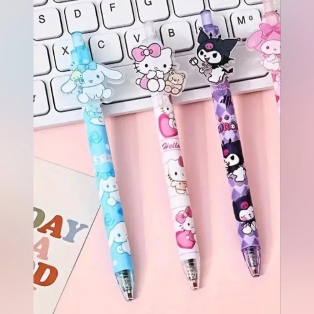 Set of 6, Hello Kitty & Friends Pens Sanrio Kuromi Melody Pom Cinnamoroll